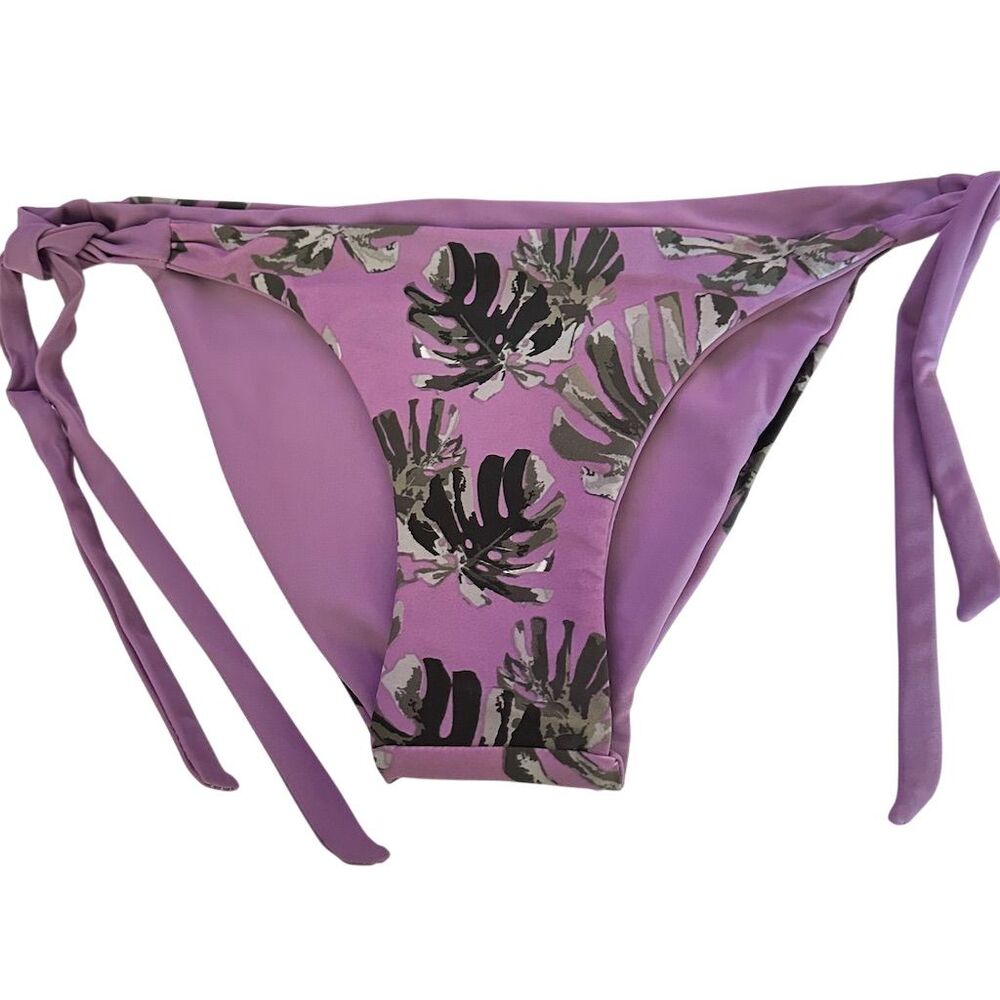 Forever Young Women's Purple Tie Side Bikini Bottom Leaf Print Size M